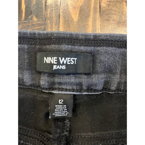 Nine West Black Pull On Skinny Jean Pants Women 12 Goth Grunge Stretchy Dark - Picture 2 of 12